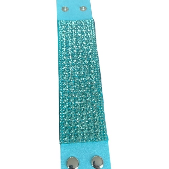 Blue Rhinestone Studded Cuff Bracelet - Picture 3 of 5